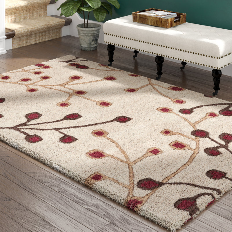 Charlton Home Millwood HandTufted Wool Camel/Beige/Burgundy Area Rug